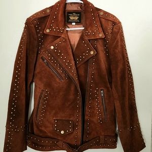 Custom Whiskey color Suede  Leather Jacket in Size S/M.
